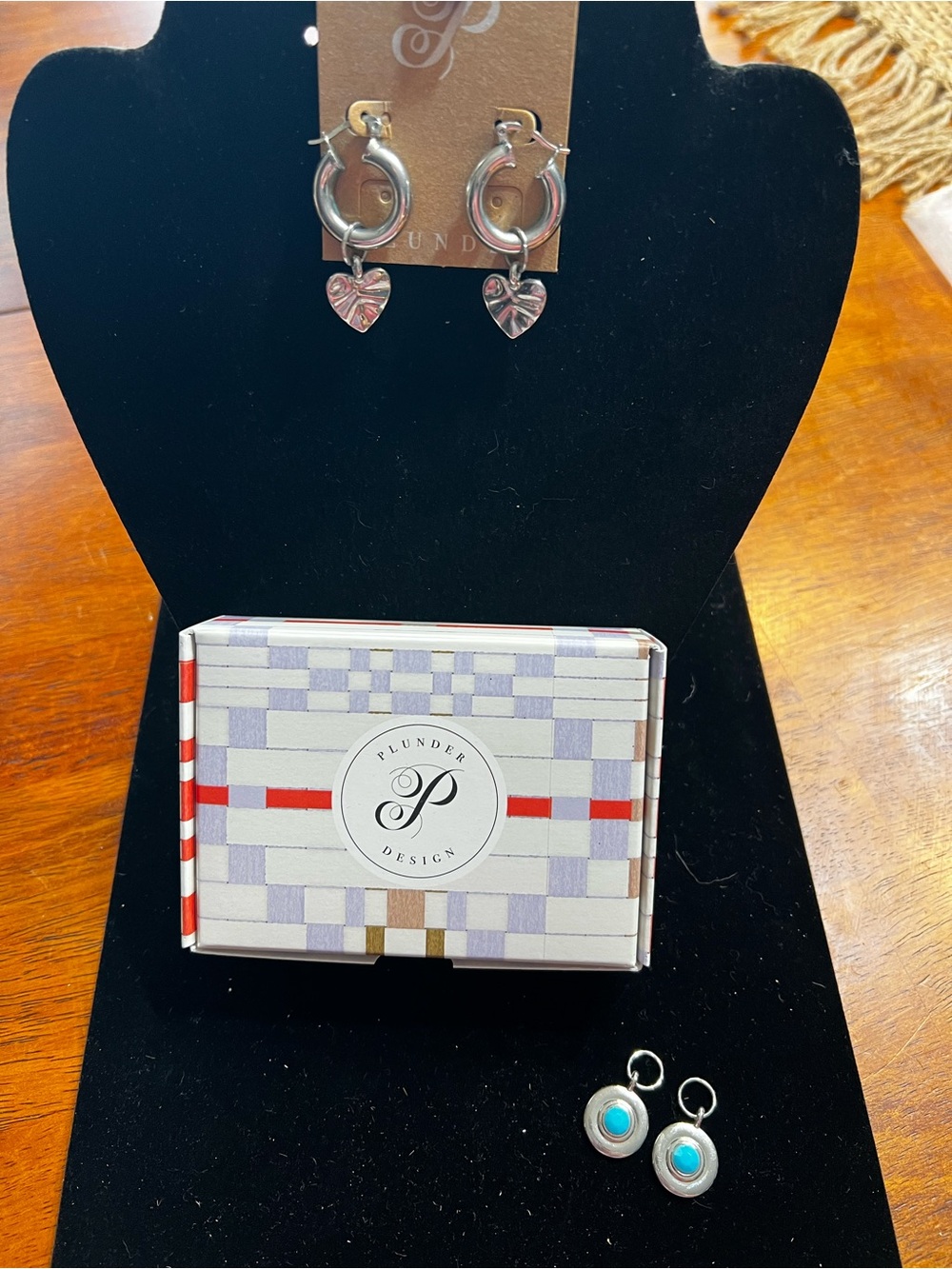 Plunder Silver Hoop Earrings w/ Heart and Turquoise charms